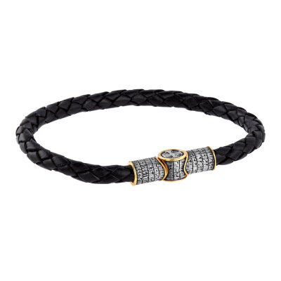 картинка Браслет из кожи и серебра "Отче Наш" (12340) 