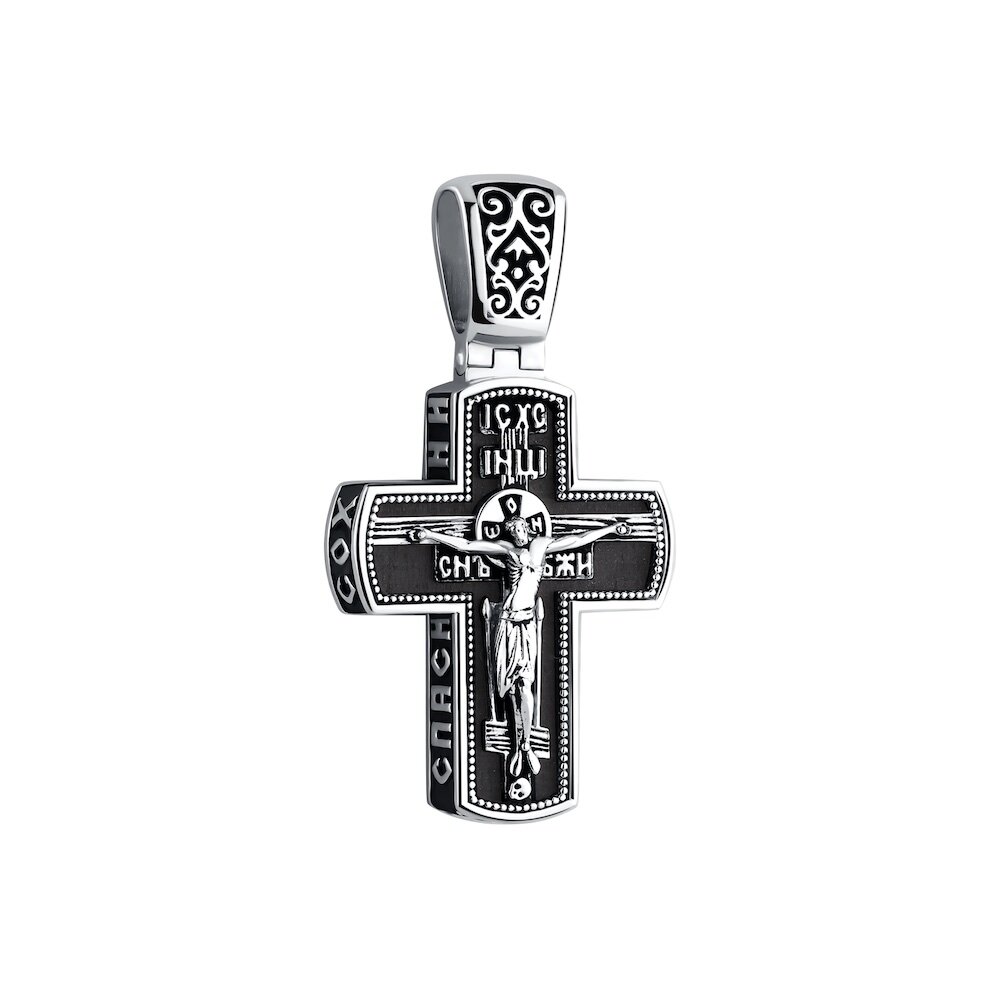 Купить Крест из дерева граб и серебра "Спаси и Сохрани" (42670)