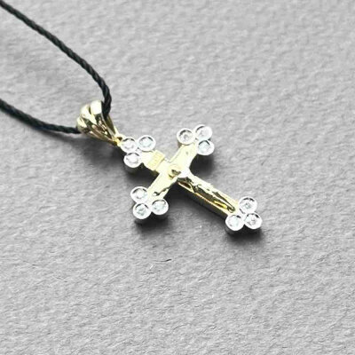 картинка Крест из желтого золота "Спаси и Сохрани" с бриллиантами (41536) 