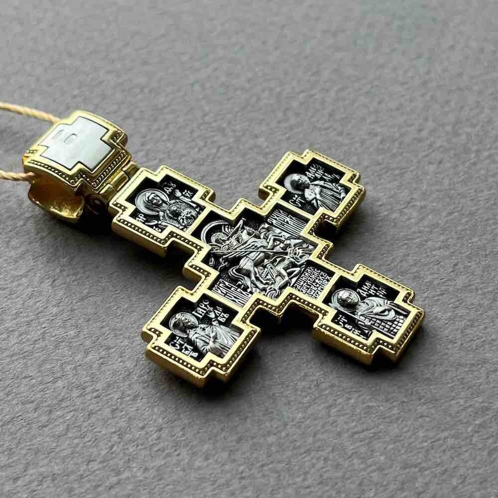 Купить Крест из серебра "Святые покровители" (42866)