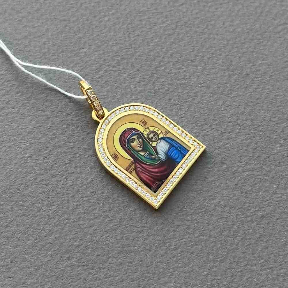 Купить Образ из желтого золота "Божия Матерь Казанская" с бриллиантами и эмалью (51071)