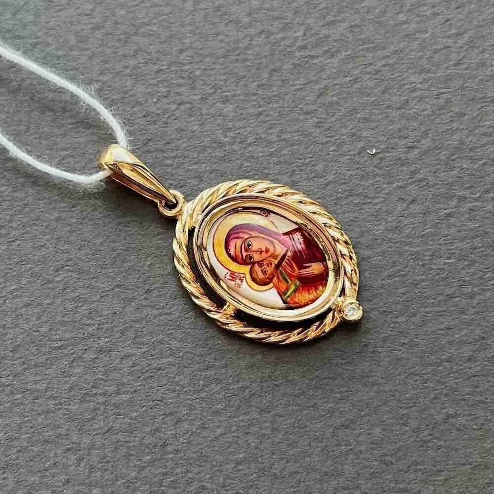 Купить Образ из красного золота "Божия Матерь Владимирская" с бриллиантом (51057)