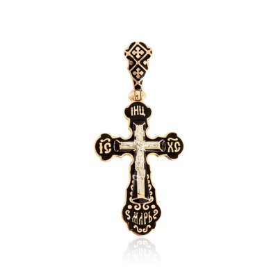 картинка Крест из красного золота "Спаси и Сохрани" с эмалью (41204) 