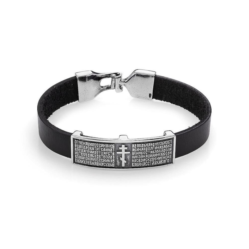 Купить Браслет из кожи и серебра "Отче Наш" (12423)