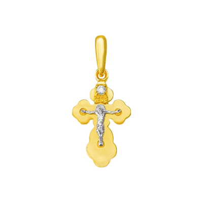 картинка Крест из желтого золота "Спаси и Сохрани" с бриллиантом (41025) 