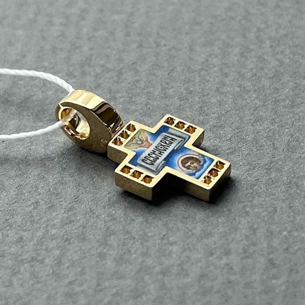 Купить Крест из желтого золота "Спас Нерукотворный" с бриллиантами и эмалью (41539)