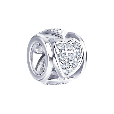 картинка Бусина из серебра "Сердце" с фианитами (52025) 