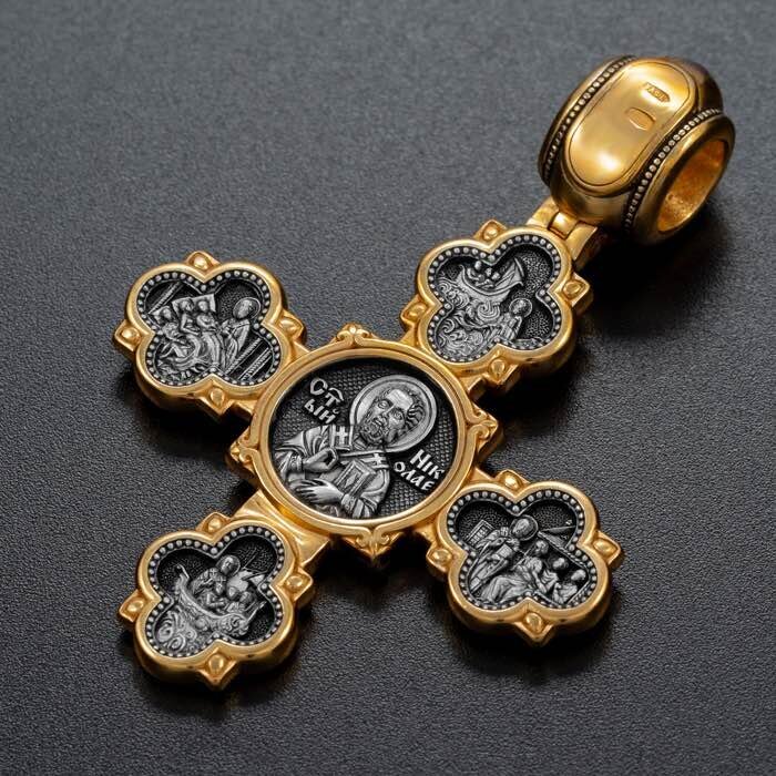 Купить Крест из серебра "Святые покровители" (42867)