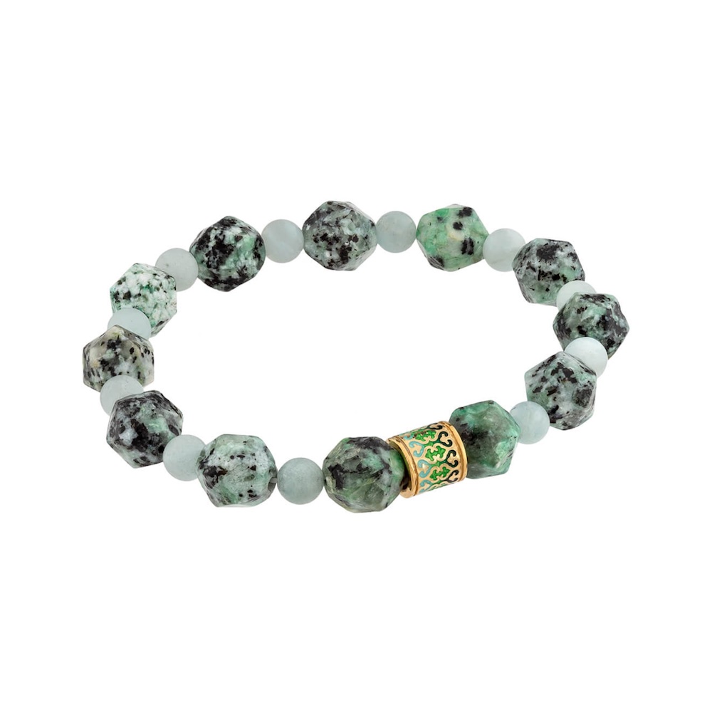 Купить Браслет из яшмы и аквамарина "Горский" с бусиной из серебра (12235)