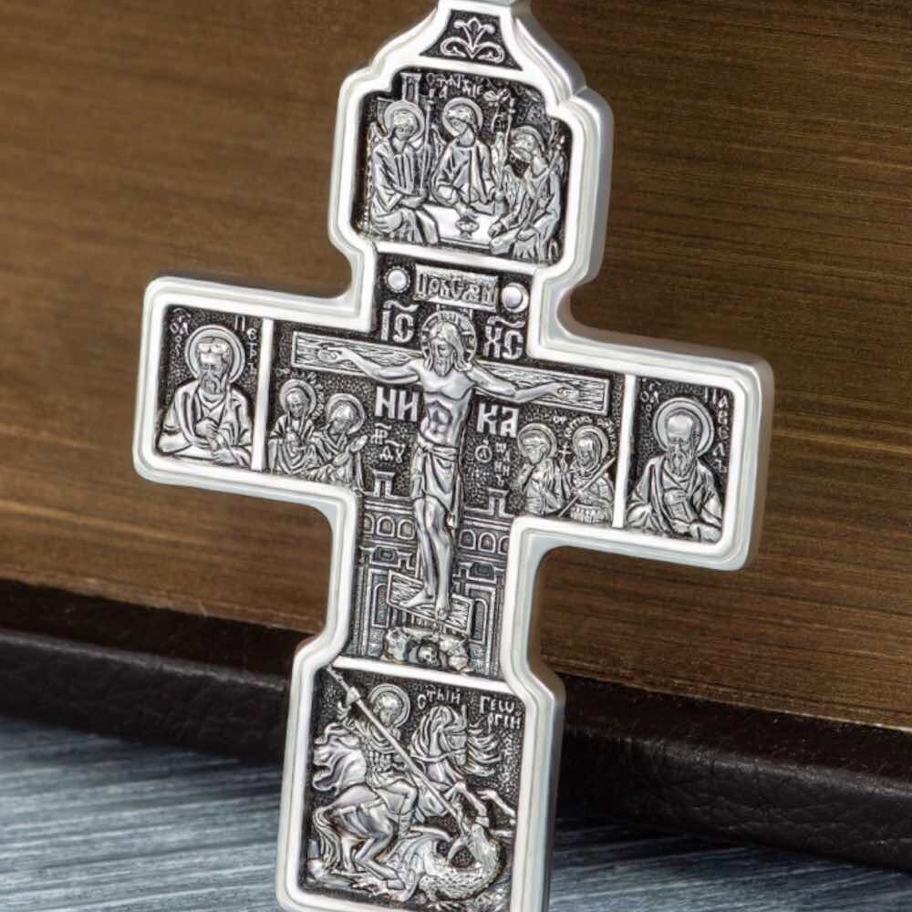 Купить Крест из серебра "Святые покровители" (42900)