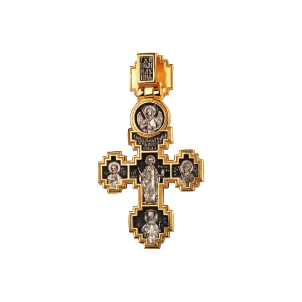 Купить Крест из серебра "Святые покровители" (42893)