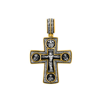 картинка Крест из серебра "Святые покровители" (42879) 