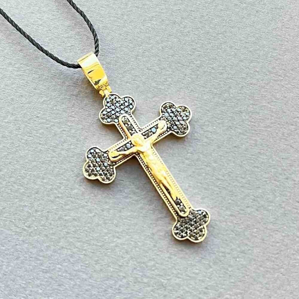 Купить Крест из желтого золота "Спаси и Сохрани" с бриллиантами (41445)