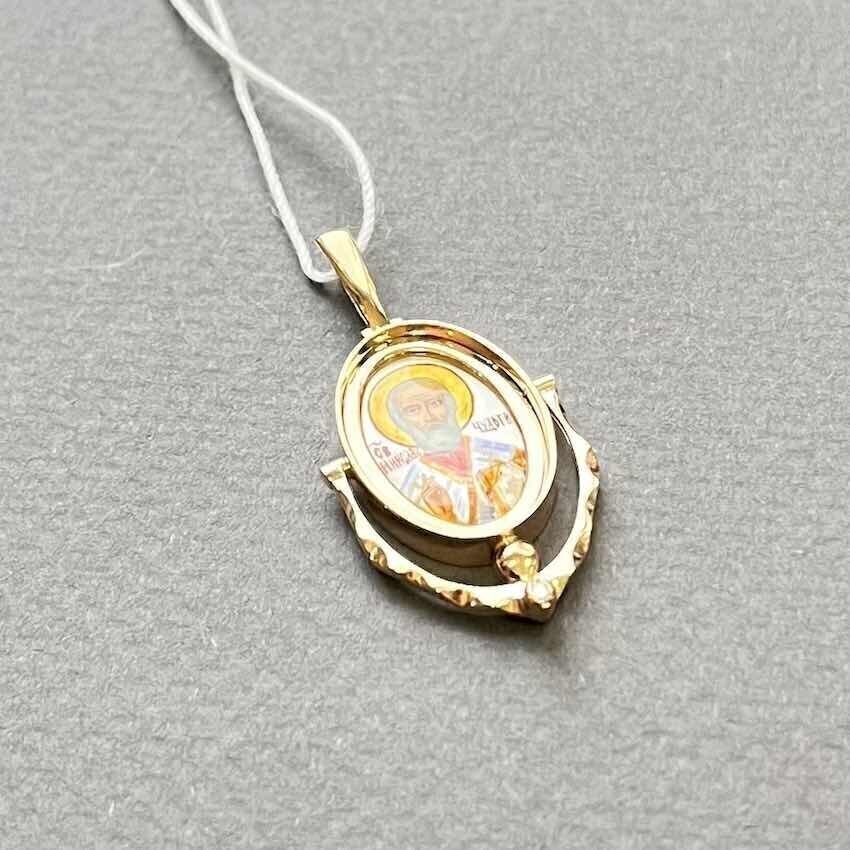 Купить Образ из красного золота "Святой Николай Чудотворец" с бриллиантом (51049)