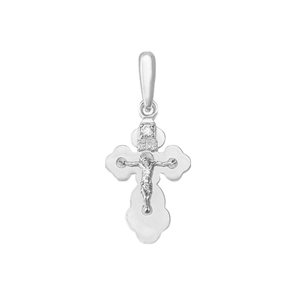 Купить Крест из белого золота "Спаси и Сохрани" с бриллиантом (41026)
