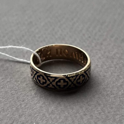 картинка Кольцо из красного золота "Господи, помилуй" с эмалью (31032) 