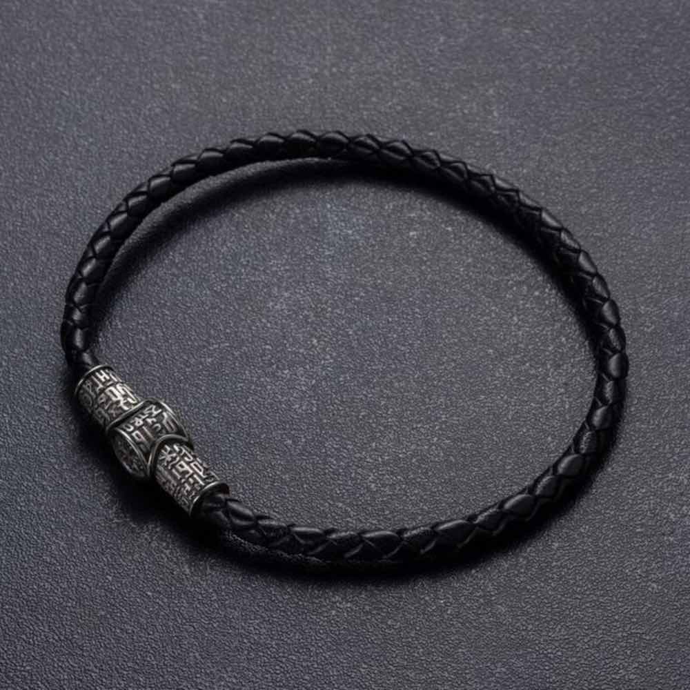 Купить Браслет из кожи и серебра "Молитва Предначинательная" (12433)