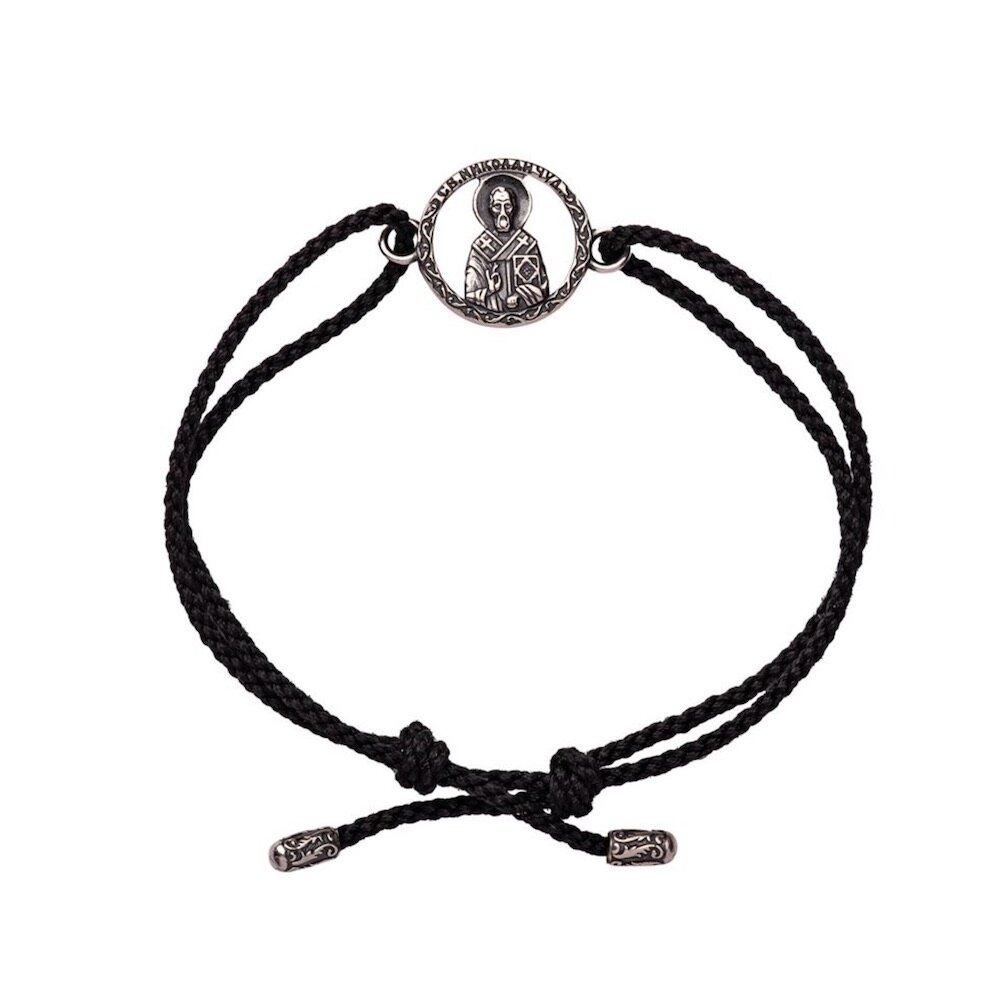 Купить Браслет из шнурка и серебра "Святой Николай Чудотворец" (12344)