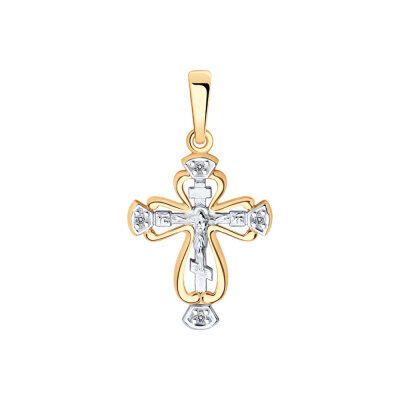 картинка Крест из красного золота "Спаси и Сохрани" с фианитами (41569) 