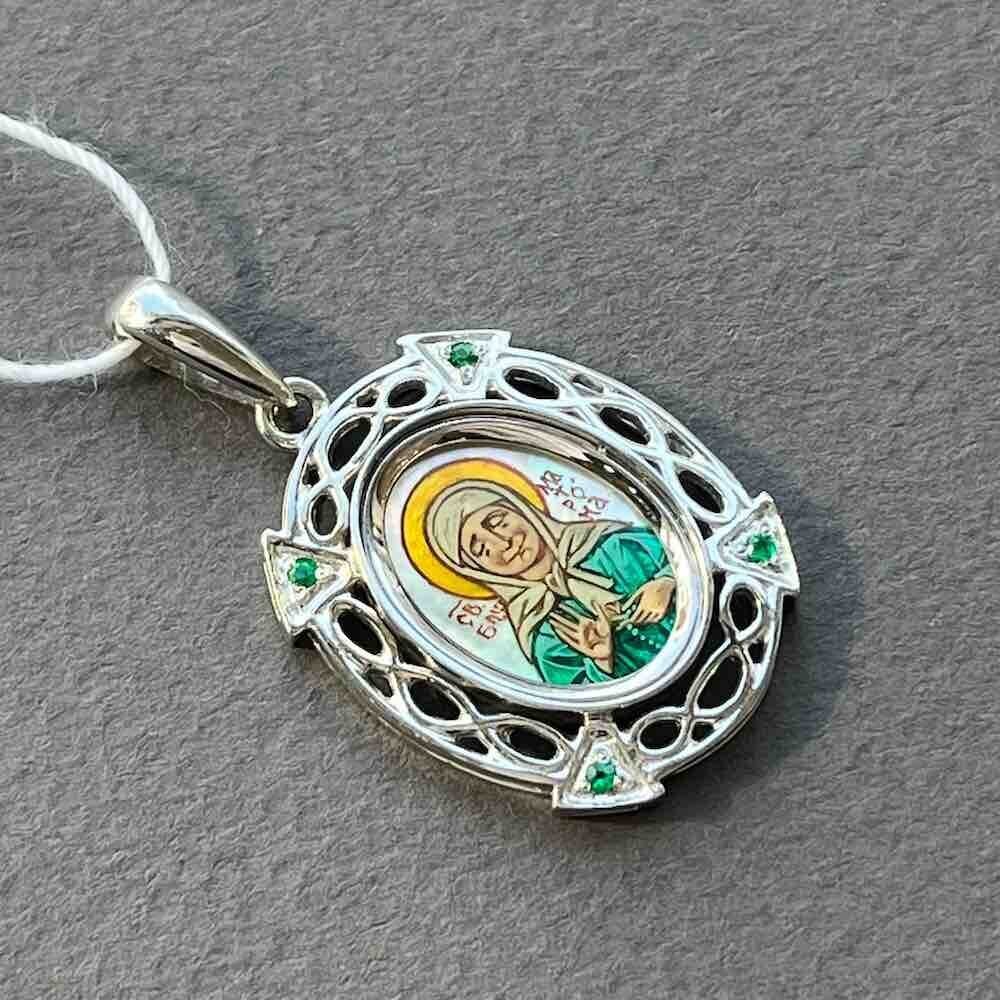 Купить Образ из белого золота "Святая Матрона Московская" с изумрудами (51112)