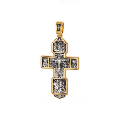 картинка Крест из серебра "Святые покровители" (42865) 