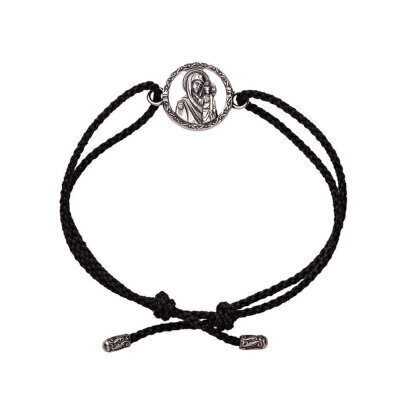 картинка Браслет из шнурка и серебра "Божия Матерь Казанская" (12265) 