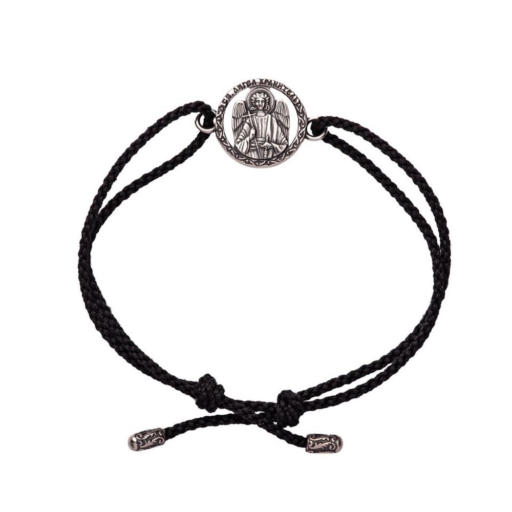 Купить Браслет из шнурка и серебра "Ангел Хранитель" (12267)