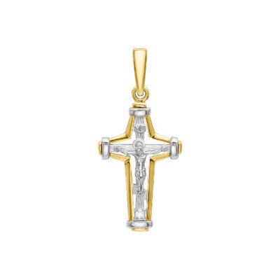 картинка Крест из желтого золота "Спаси и Сохрани" с бриллиантом (41398) 