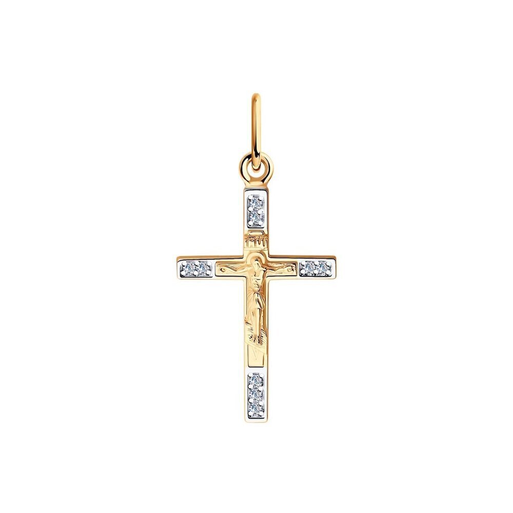 Купить Крест из красного золота "Спаси и Сохрани" с фианитами (41572)