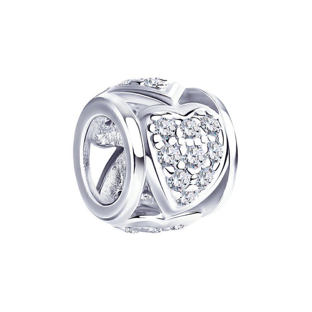 Купить Бусина из серебра "Сердце" с фианитами (52025)