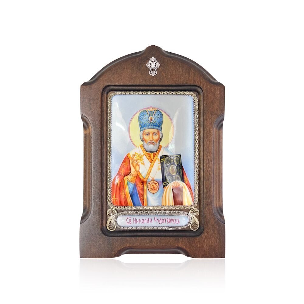 Купить Икона "Святой Николай Чудотворец" эмаль финифть (20104)