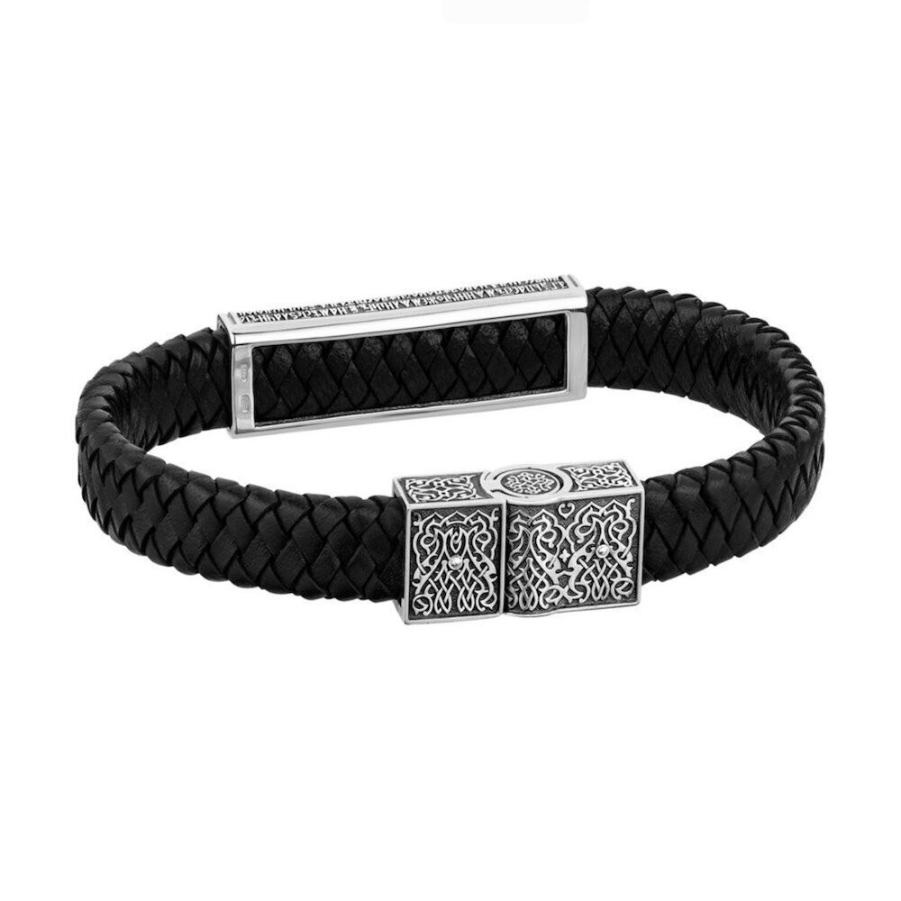 Купить Браслет из кожи и серебра "Псалом Давида" (12402)