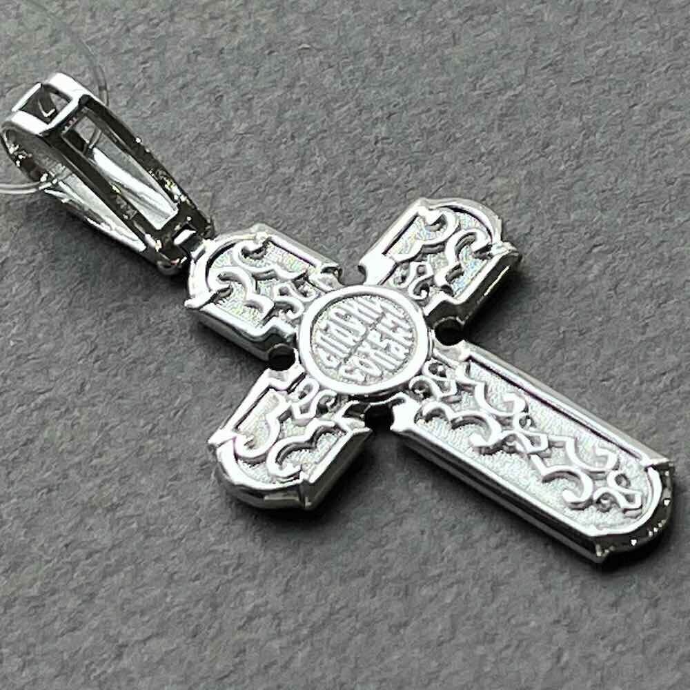 Купить Крест из белого золота "Спас Нерукотворный" с бриллиантами (41529)