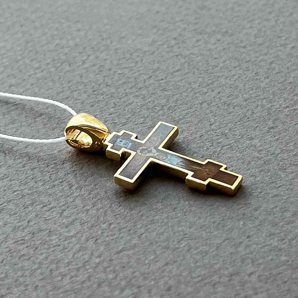 Купить Крест из желтого золота "Спаси и Сохрани" с эмалью (41542)