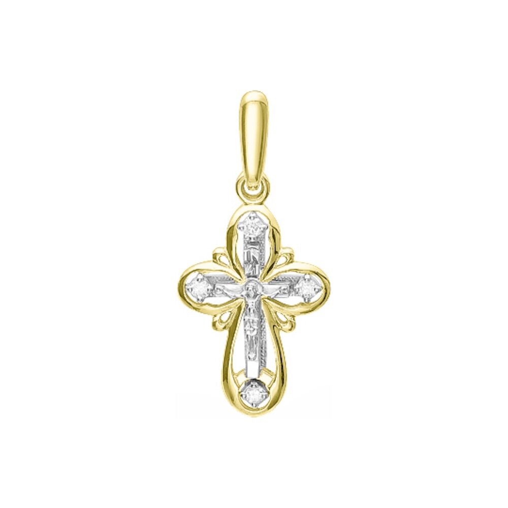 Купить Крест из желтого золота "Спаси и Сохрани" с бриллиантами (41532)