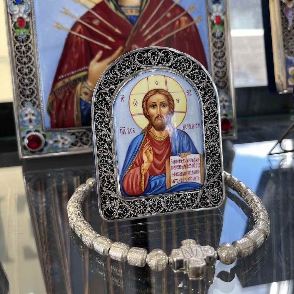 Купить Икона "Господь Вседержитель" эмаль финифть (20225)