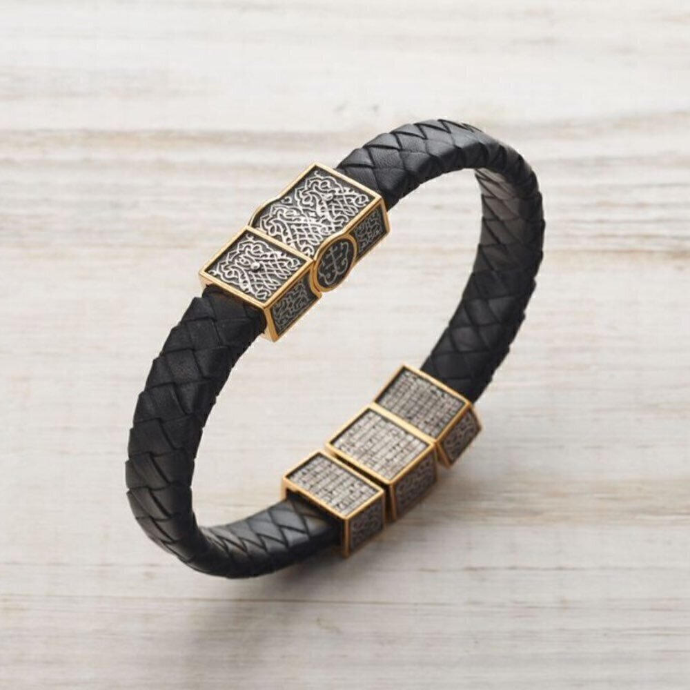 Купить Браслет из кожи и серебра "Божия Матерь Всецарица" (12440)