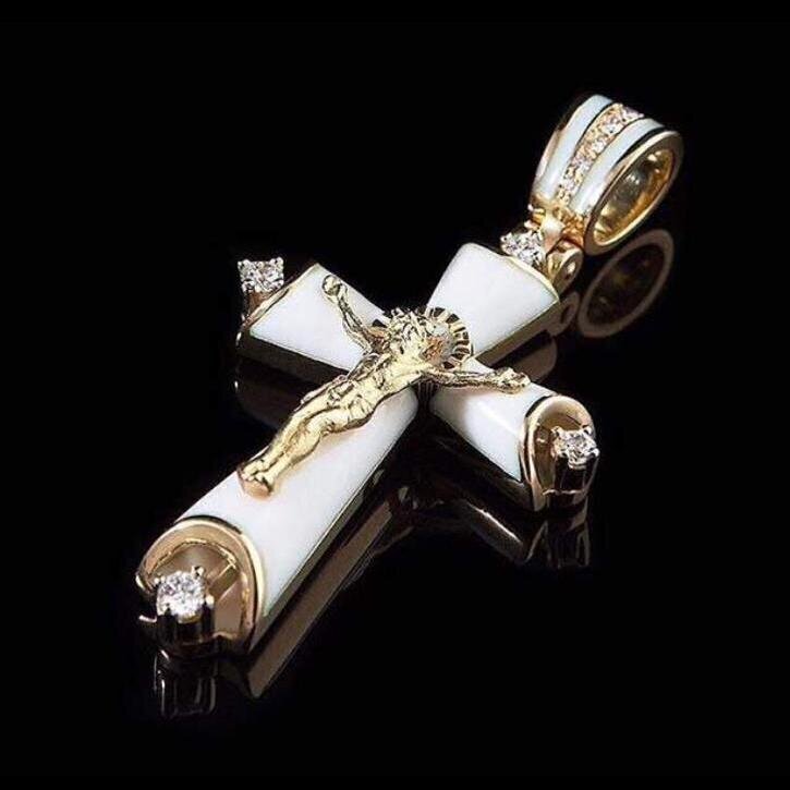 Купить Крест из желтого золота "Спаси и Сохрани" с бриллиантами (41114)