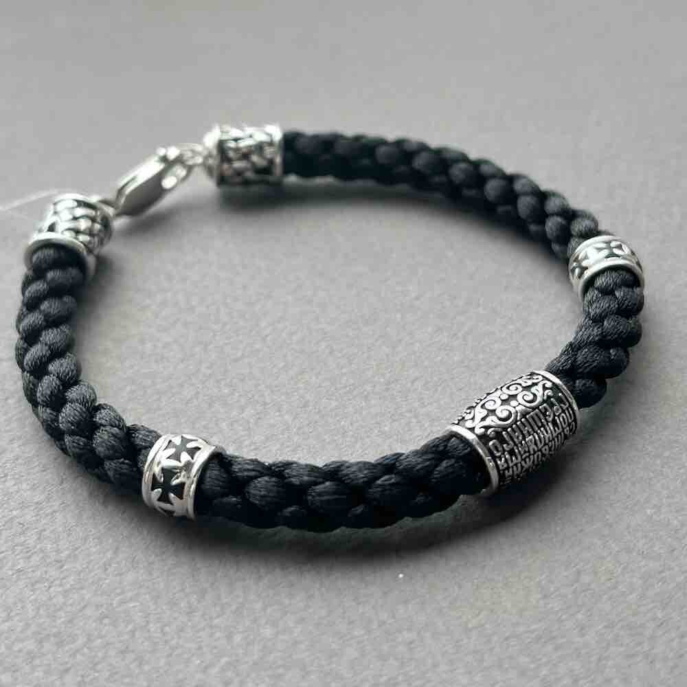 Купить Браслет из шнурка и серебра "Помилуй Мя Грешного" (12291)