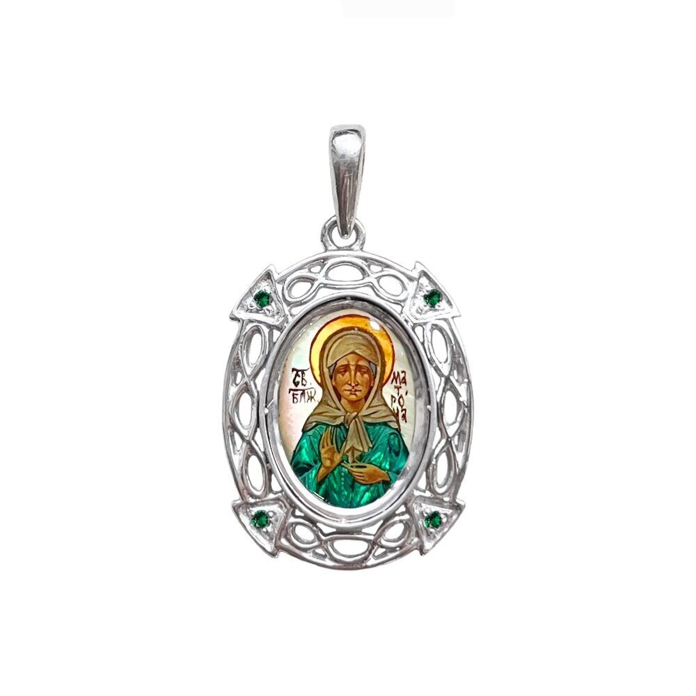 Купить Образ из белого золота "Святая Матрона Московская" с изумрудами (51112)