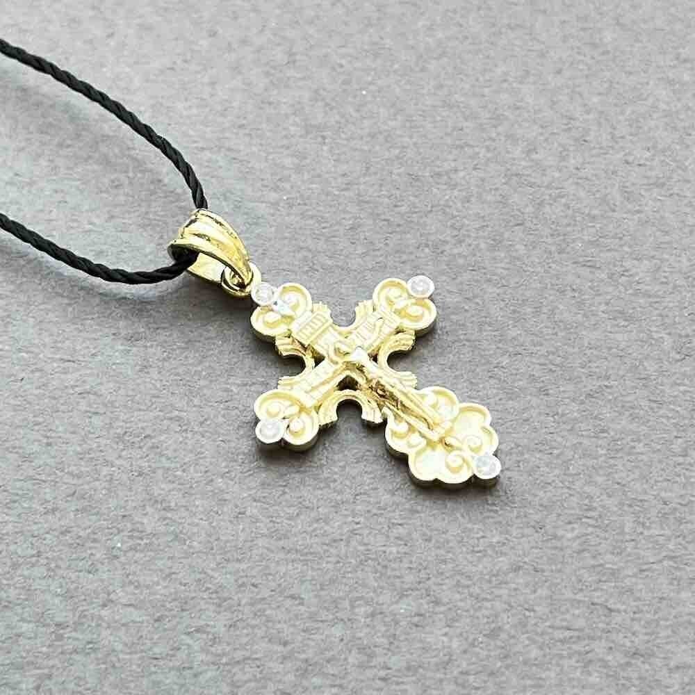 Купить Крест из желтого золота "Спаси и Сохрани" с бриллиантами (41495)