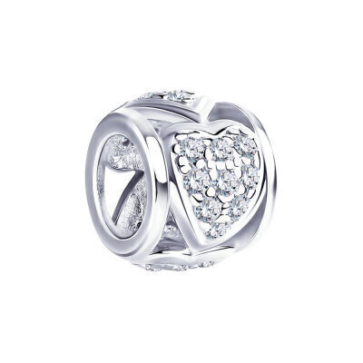 картинка Бусина из серебра "Сердце" с фианитами (52025) 