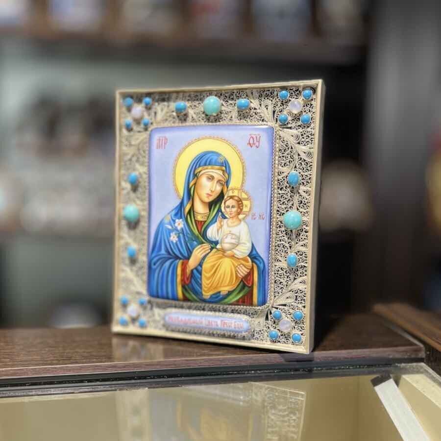 Купить Икона "Божия Матерь Неувядаемый цвет" эмаль финифть (20219)