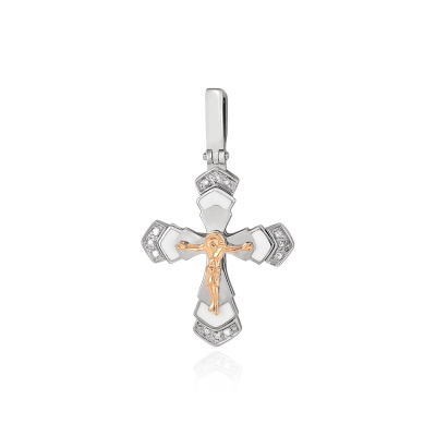 картинка Крест из серебра "Спаси и Сохрани" с бриллиантами (42535) 
