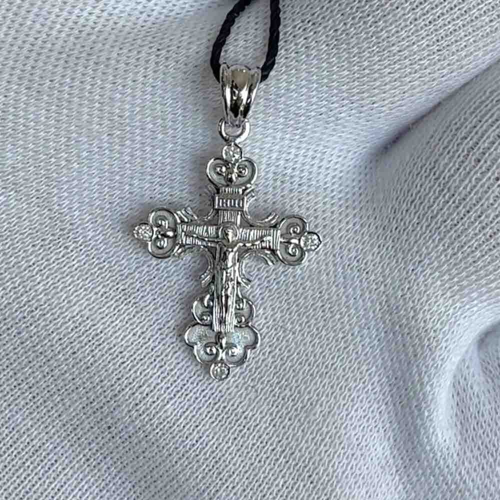 Купить Крест из белого золота "Спаси и Сохрани" с бриллиантами (41479)