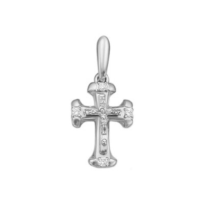 картинка Крест из белого золота "Спаси и Сохрани" с бриллиантами (41451) 