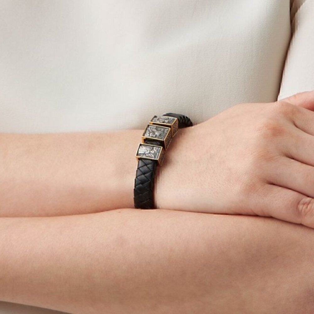 Купить Браслет из кожи и серебра "Божия Матерь Всецарица" (12440)