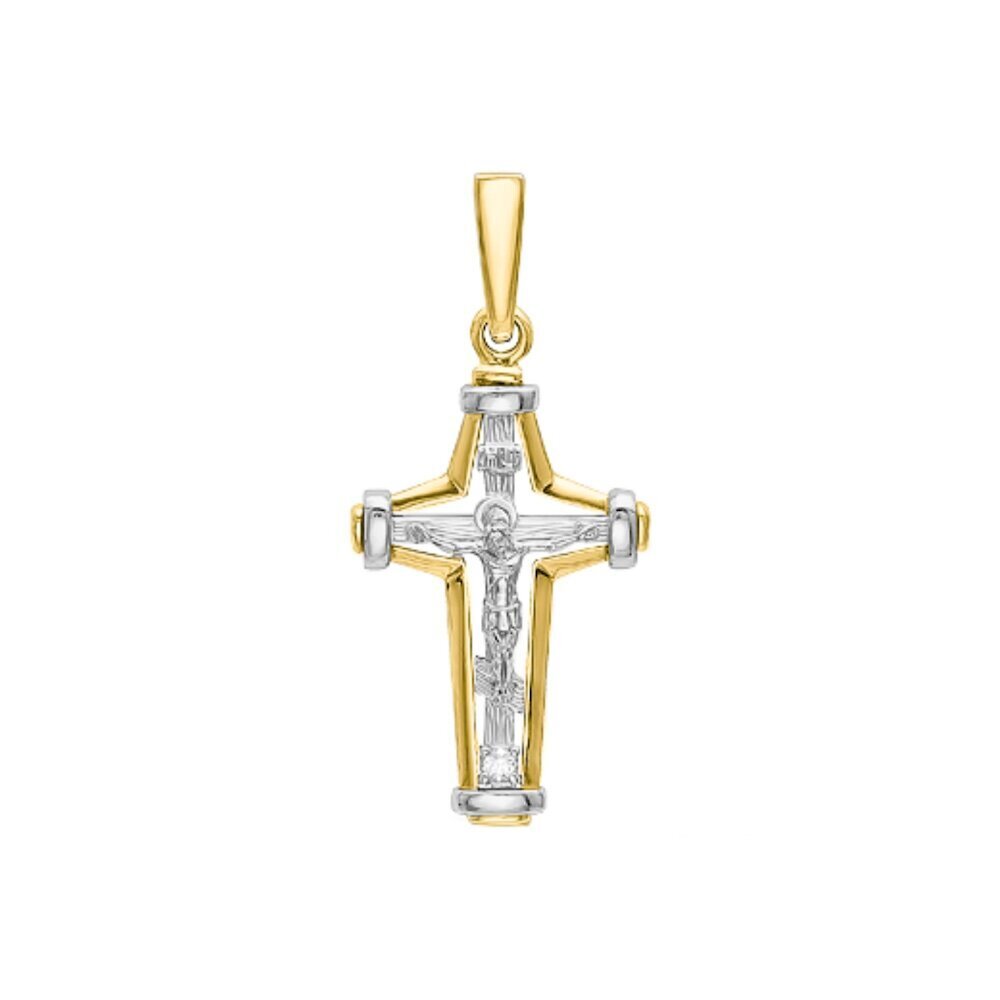 Купить Крест из желтого золота "Спаси и Сохрани" с бриллиантом (41398)