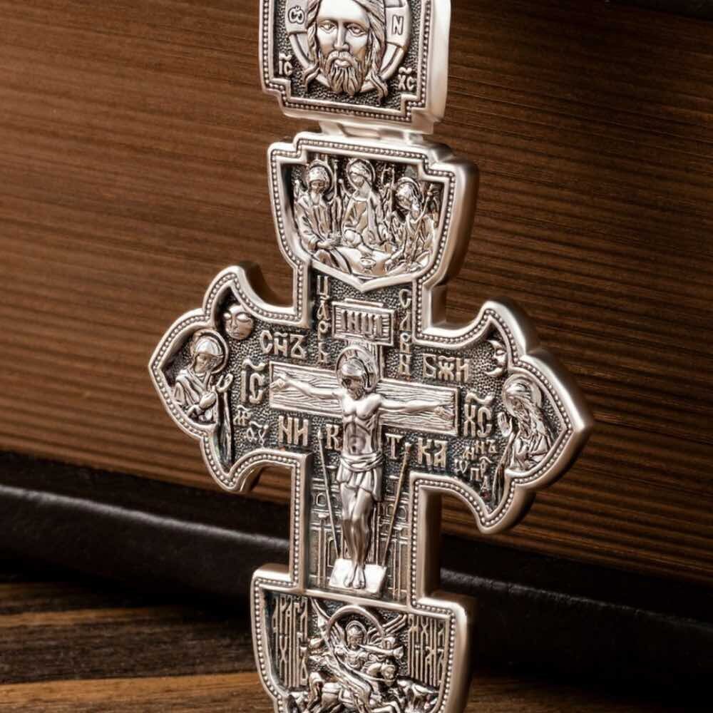 Купить Крест из серебра "Святые покровители" (42905)