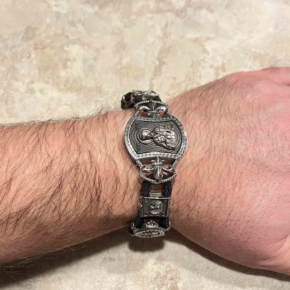 Купить Браслет из шнурка и серебра "Святой Николай Чудотворец" (12079)